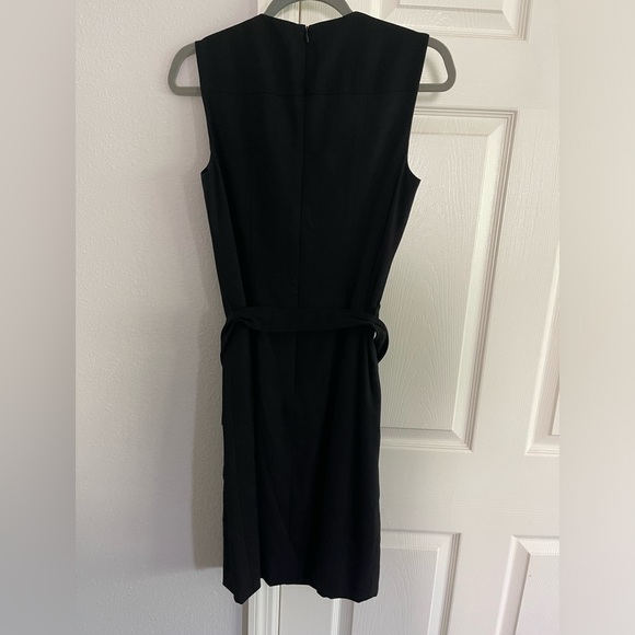 NWT AKRIS Punto black wool belted sleeveless faux wrap front dress size 8 - Picture 12 of 15